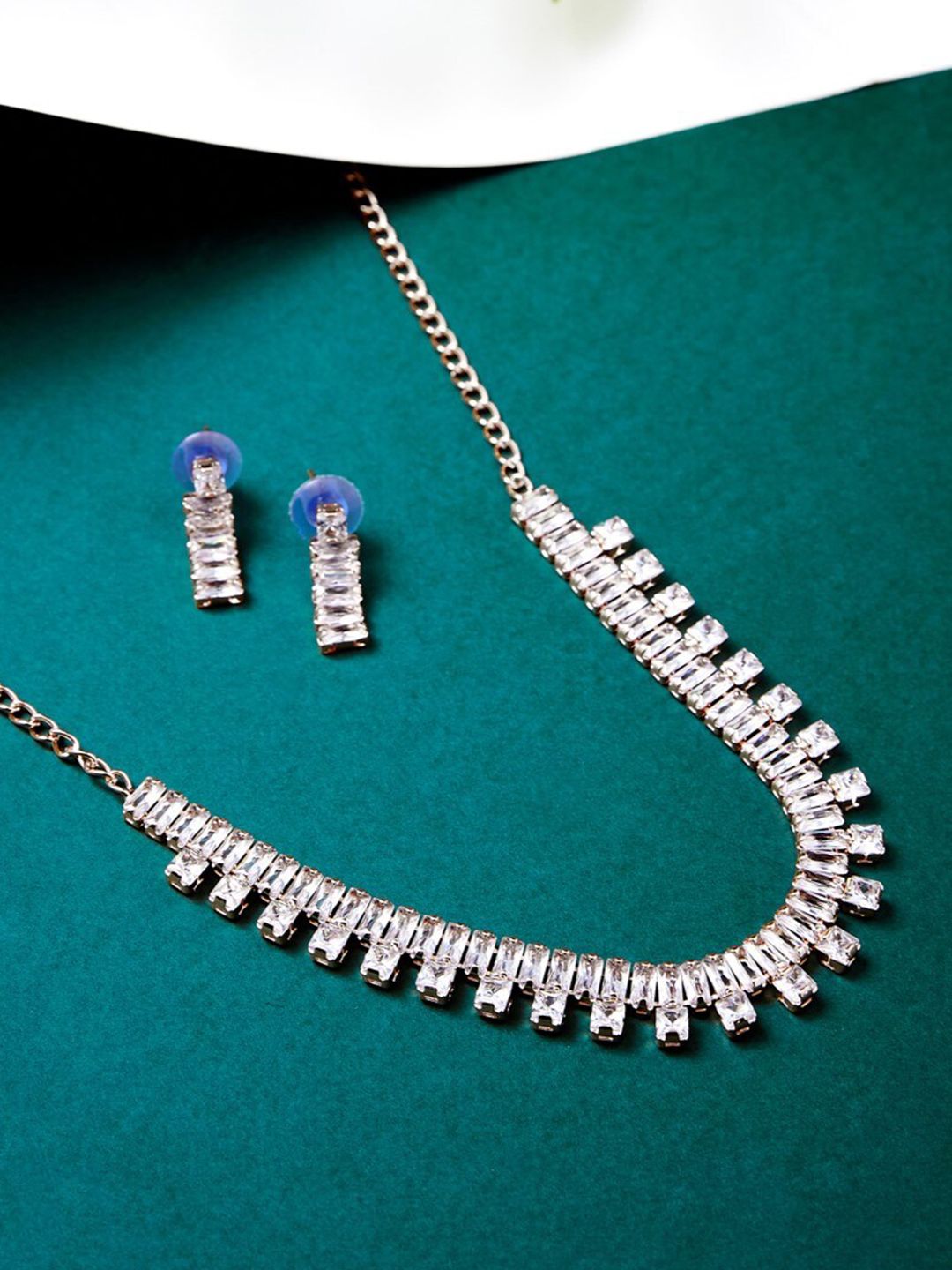 ATIBELLE Rose Gold Plated Cubic Zirconia Studded Jewellery Set