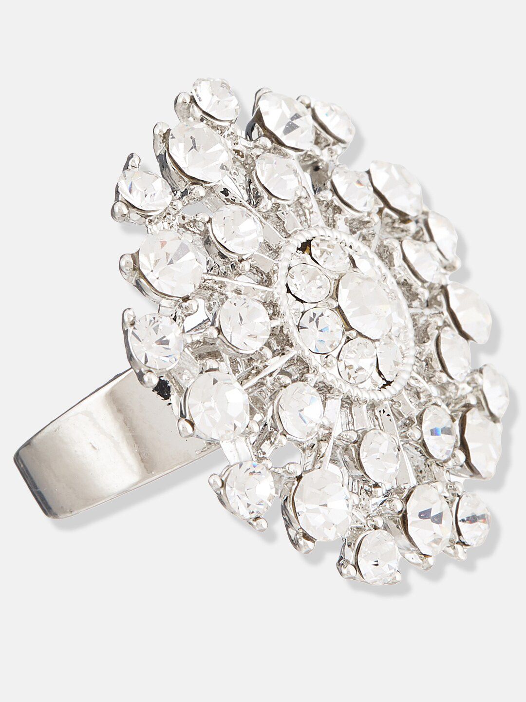 ATIBELLE Silver-Plated Cubic Zirconia Studded Ring