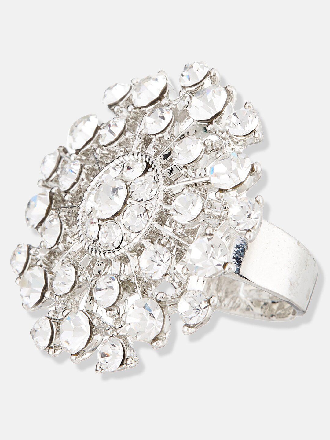ATIBELLE Silver-Plated Cubic Zirconia Studded Ring