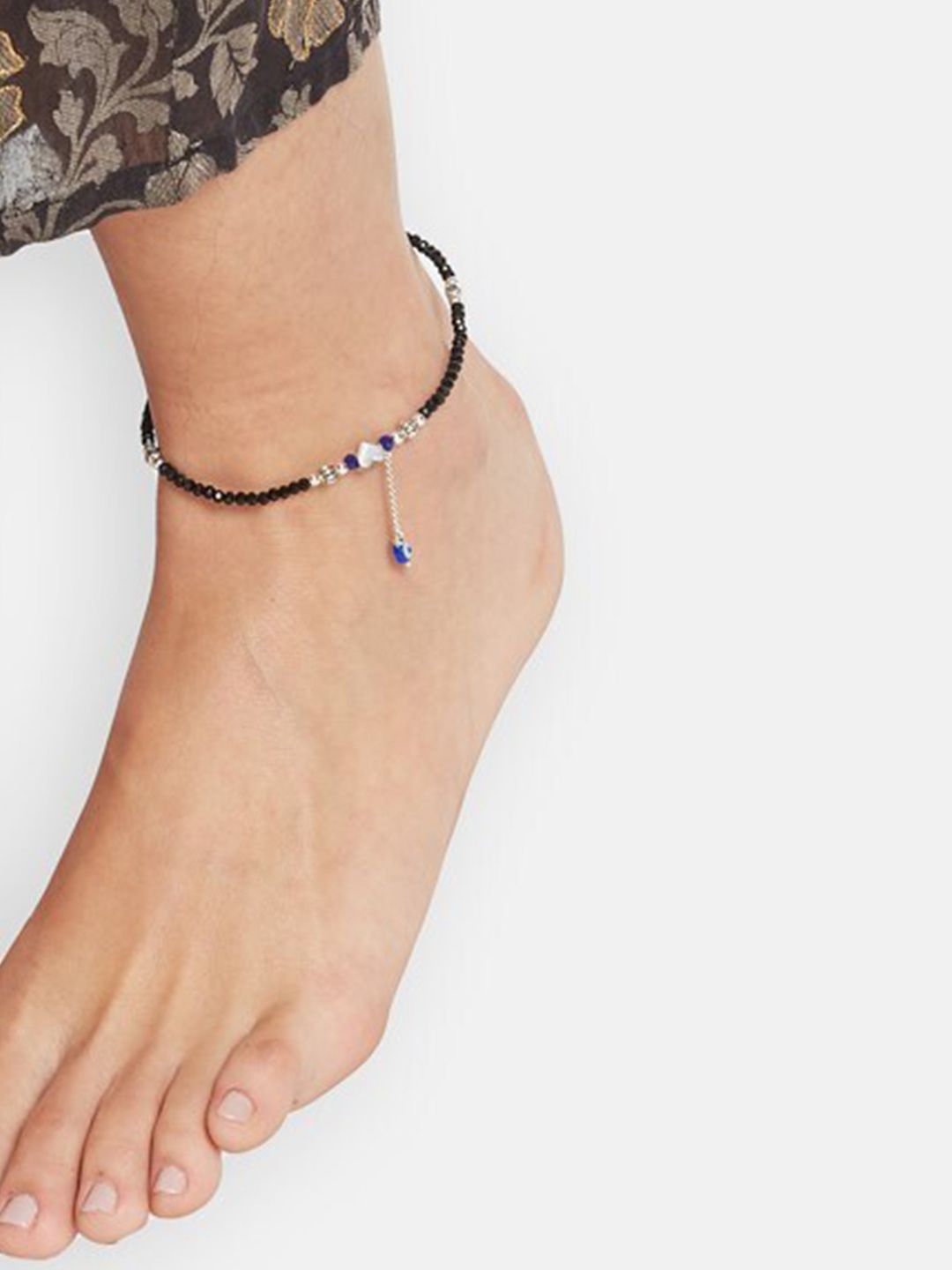 ATIBELLE Silver Plated Evil-Eye Stone Studded & Beaded Anklet