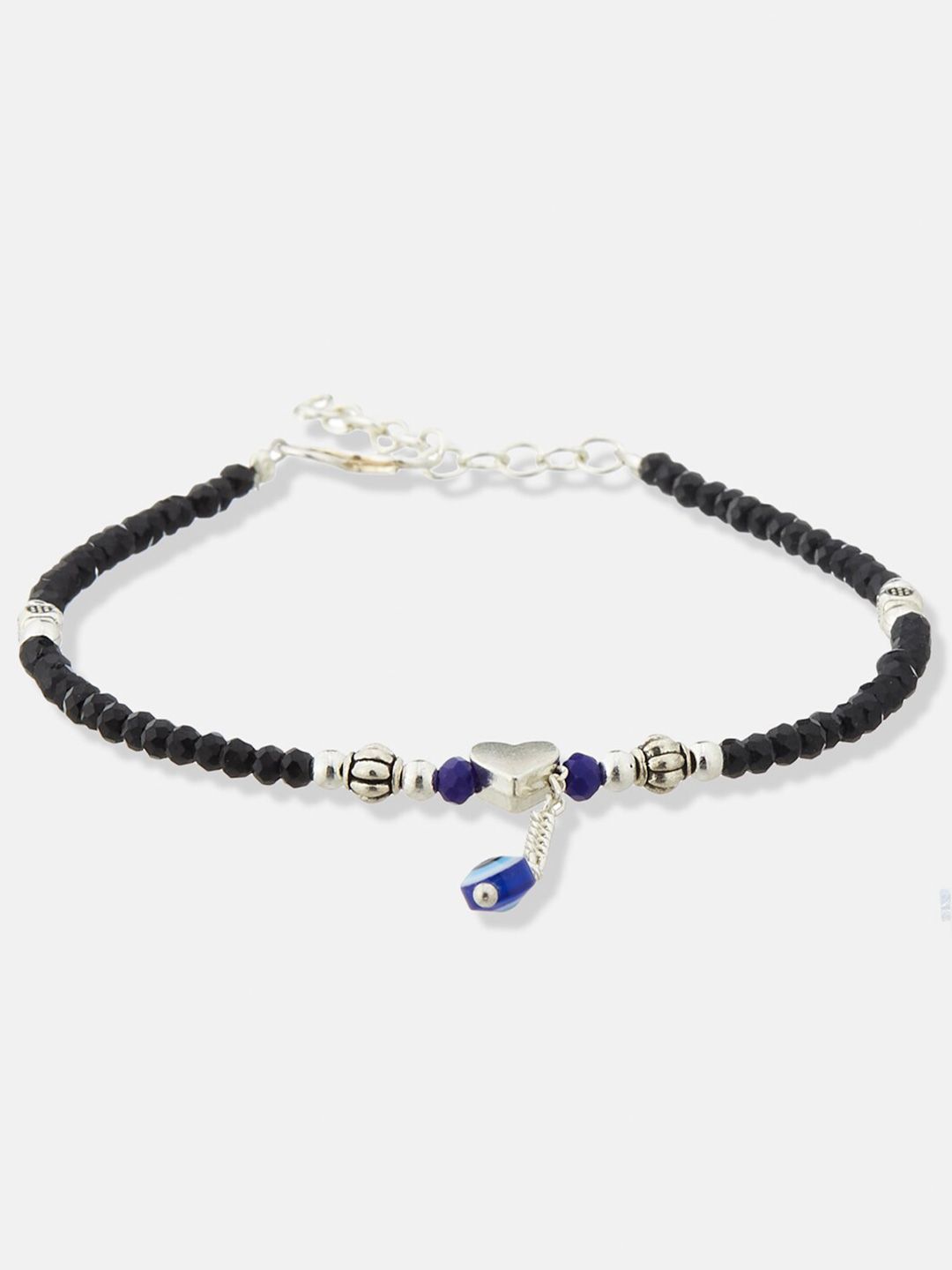 ATIBELLE Silver Plated Evil-Eye Stone Studded & Beaded Anklet