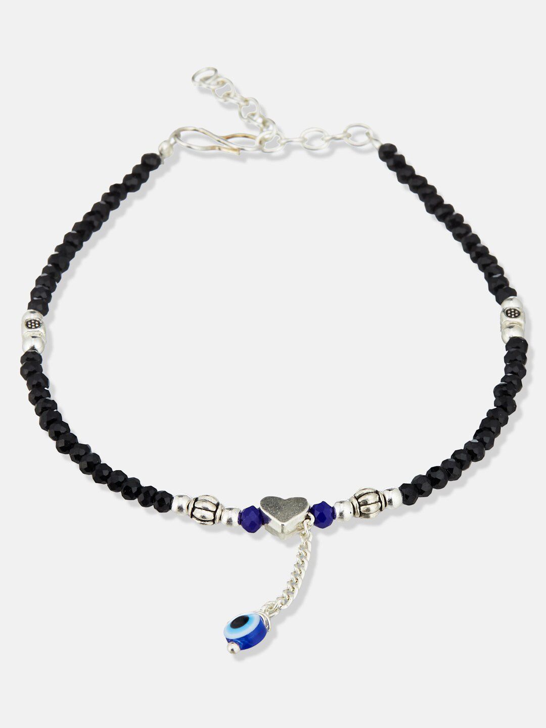 ATIBELLE Silver Plated Evil-Eye Stone Studded & Beaded Anklet