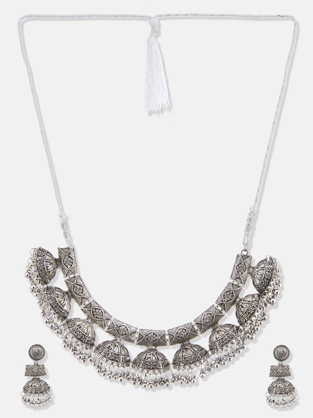ATIBELLE German Silver Plated Stones Studded & Beaded Jewellery Set