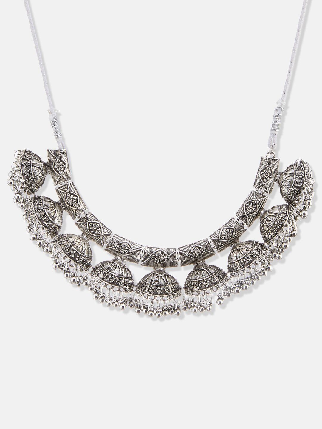 ATIBELLE German Silver Plated Stones Studded & Beaded Jewellery Set