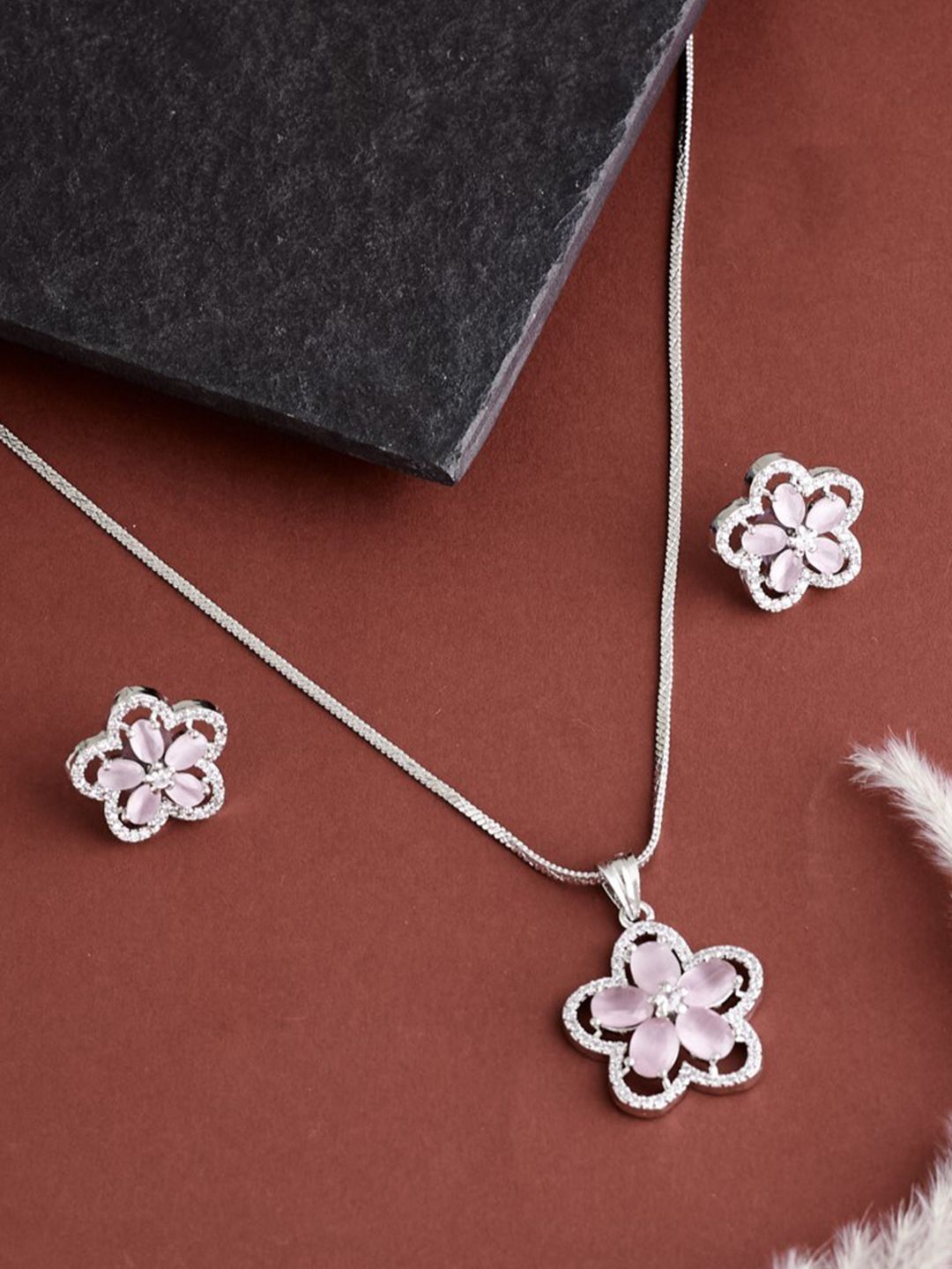 ATIBELLE Silver Plated Cubic Zirconia Stone Studded  Jewellery Set