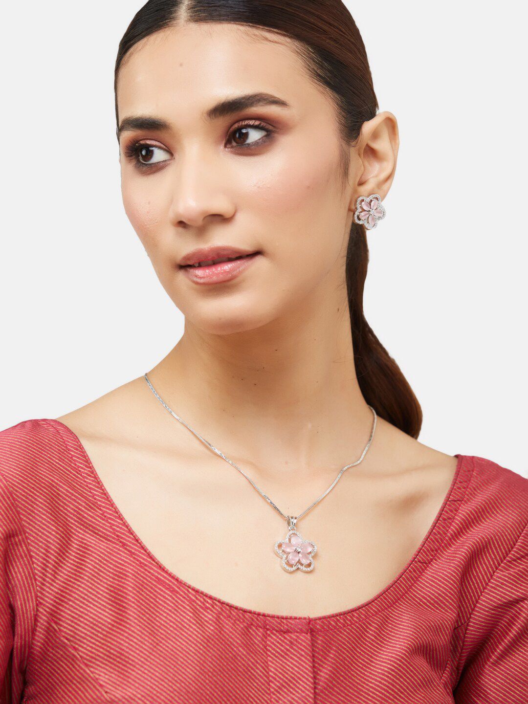 ATIBELLE Silver Plated Cubic Zirconia Stone Studded  Jewellery Set