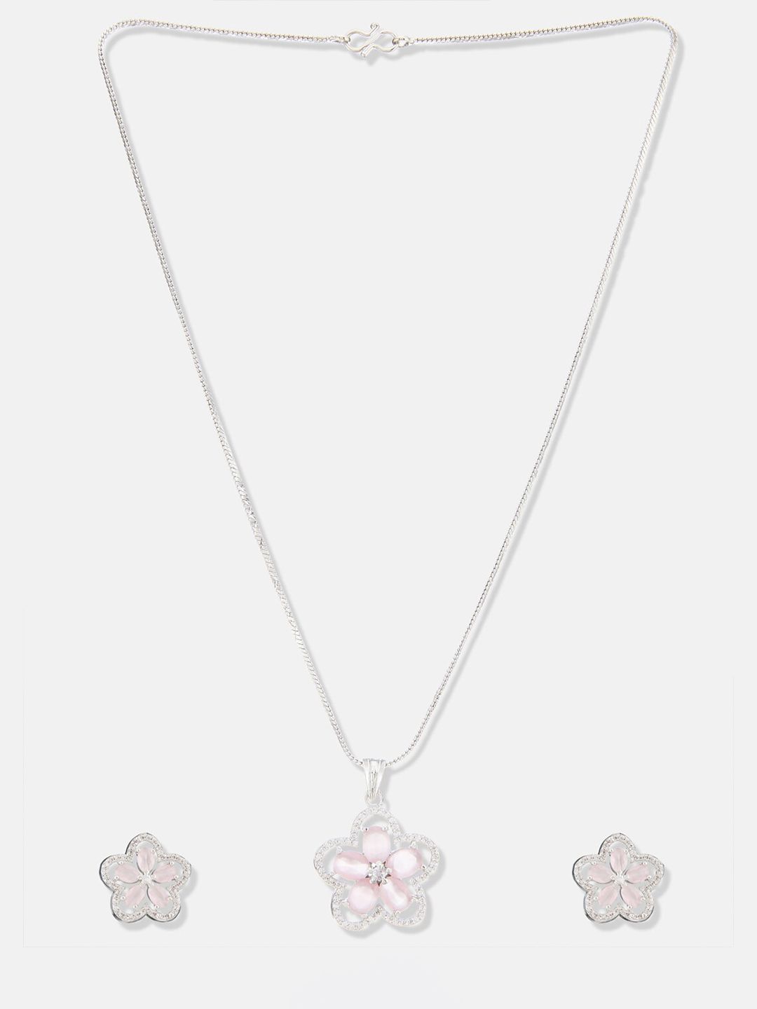 ATIBELLE Silver Plated Cubic Zirconia Stone Studded  Jewellery Set