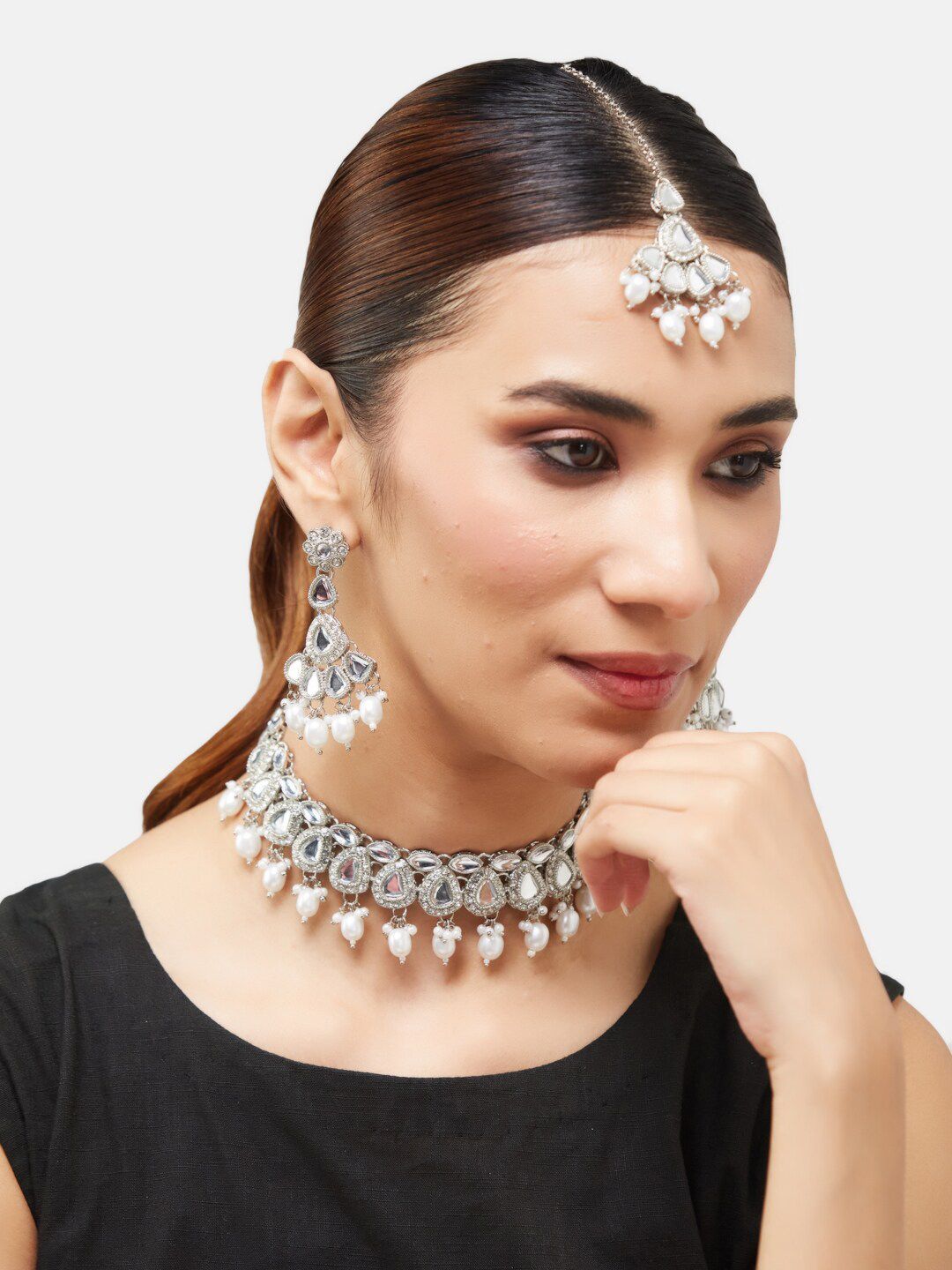 ATIBELLE Silver Plated Kundan Studded Jewellery Set