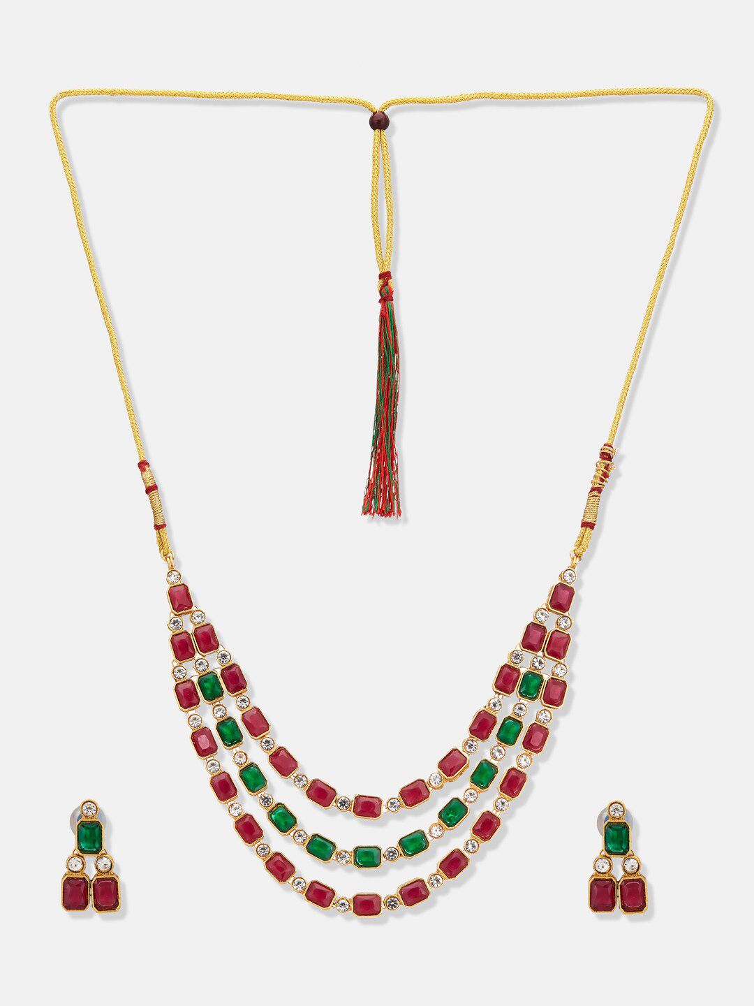 ATIBELLE Gold Plated Kundan Stone Studded & Layered Jewellery set