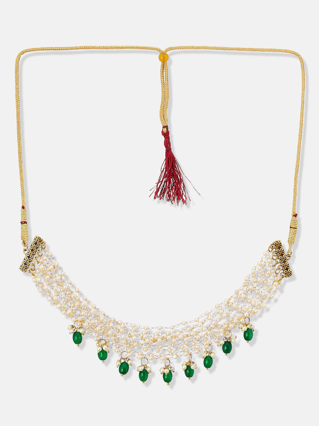ATIBELLE Gold-Plated Stone-Studded & Beaded Brass Choker Necklace