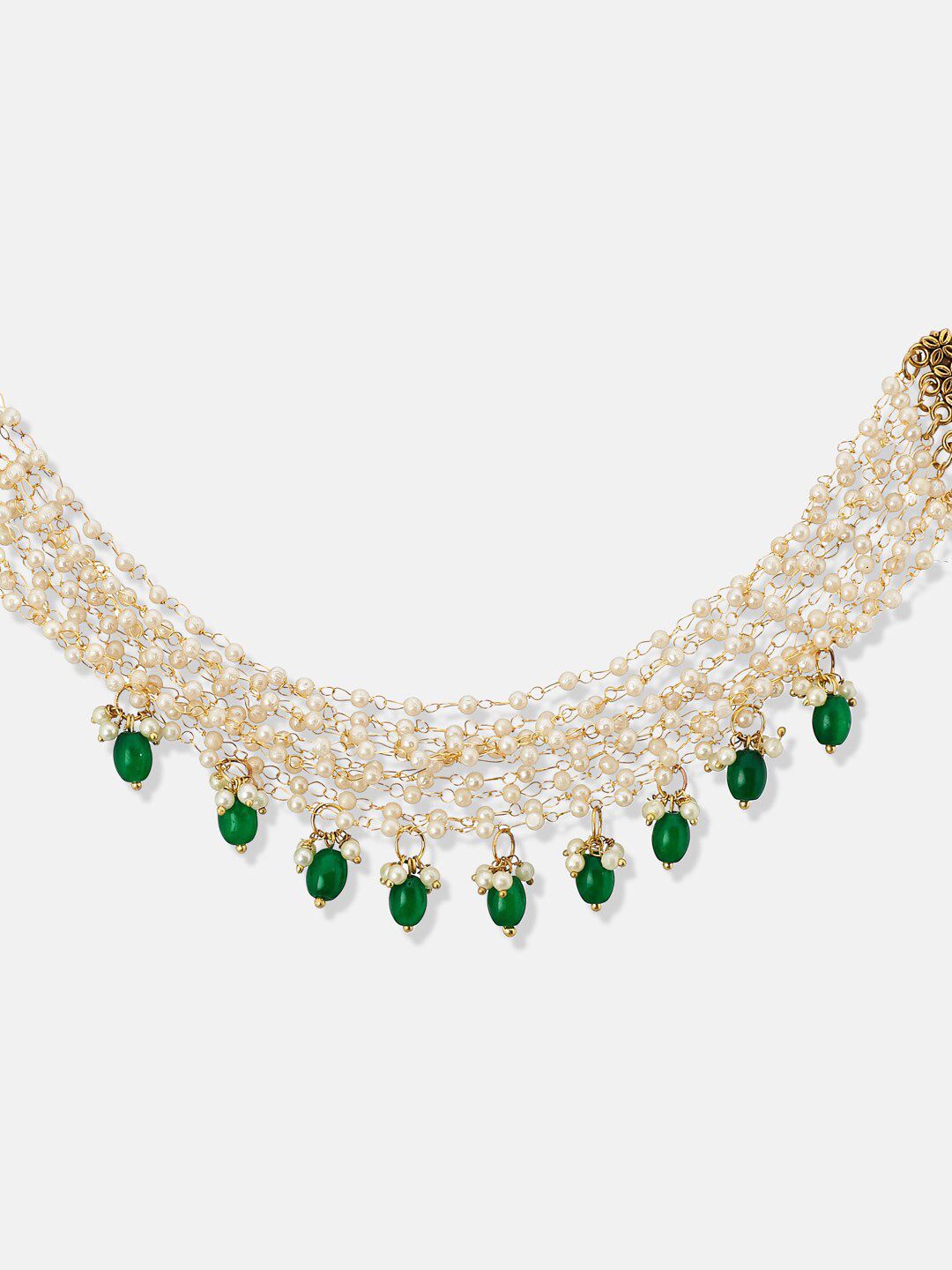 ATIBELLE Gold-Plated Stone-Studded & Beaded Brass Choker Necklace
