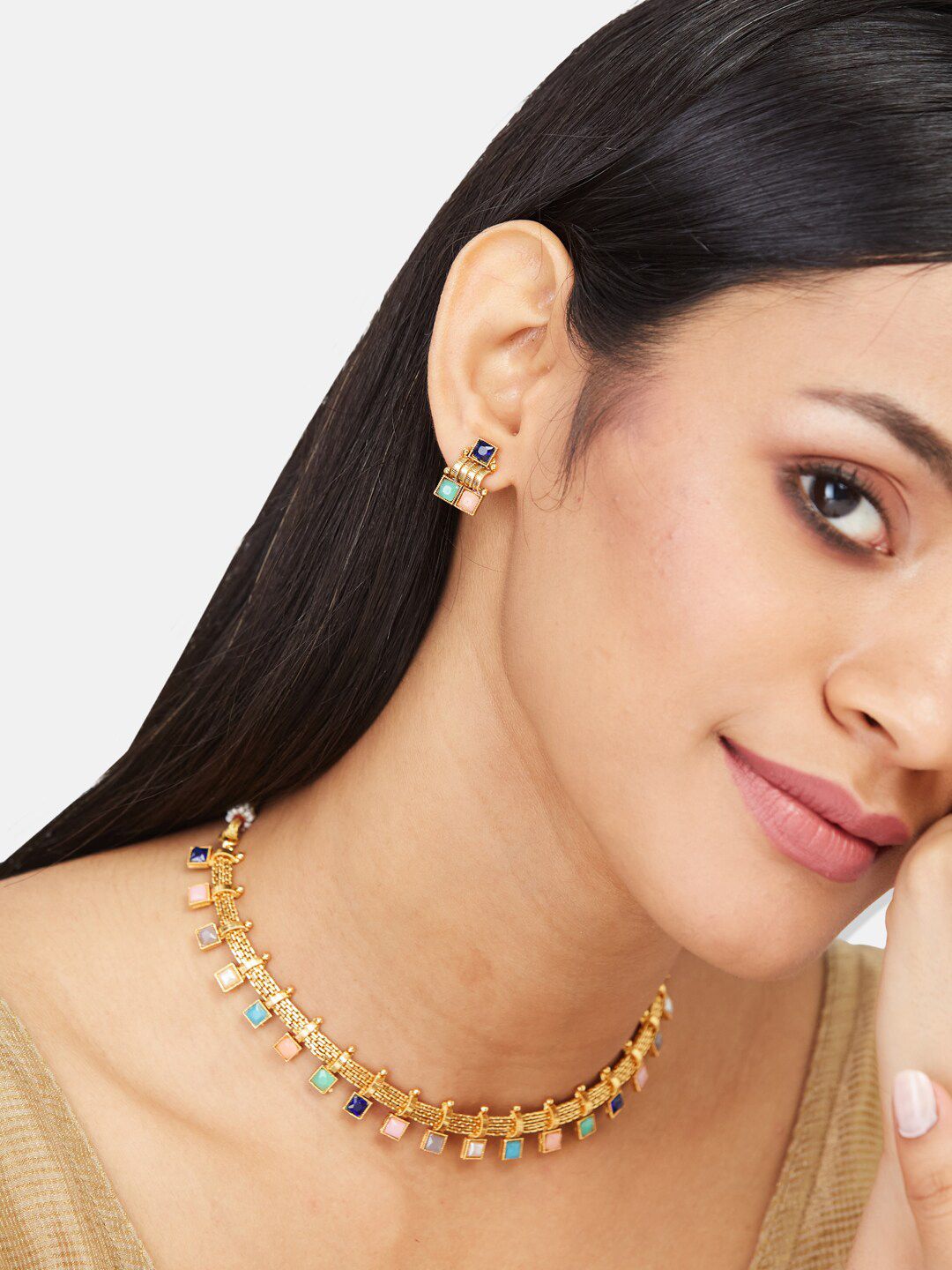 ATIBELLE Gold-Plated Stone Studded Jewellery Set