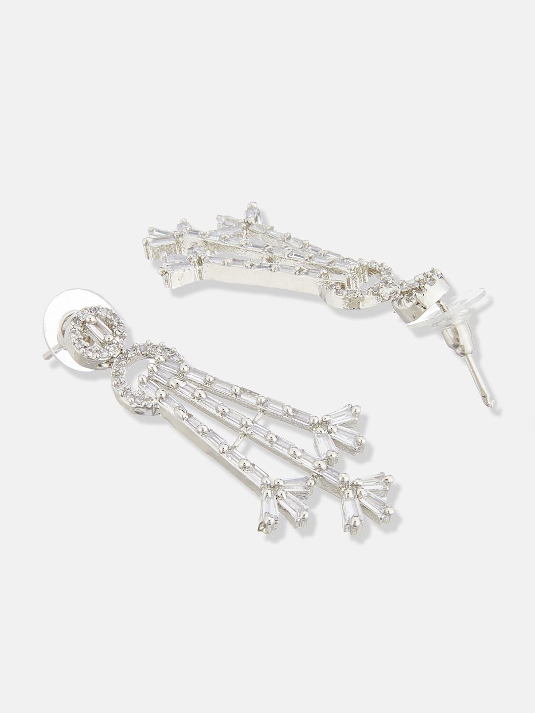 ATIBELLE Silver-Toned Silver-Plated Cubic Zirconia Drop Earrings