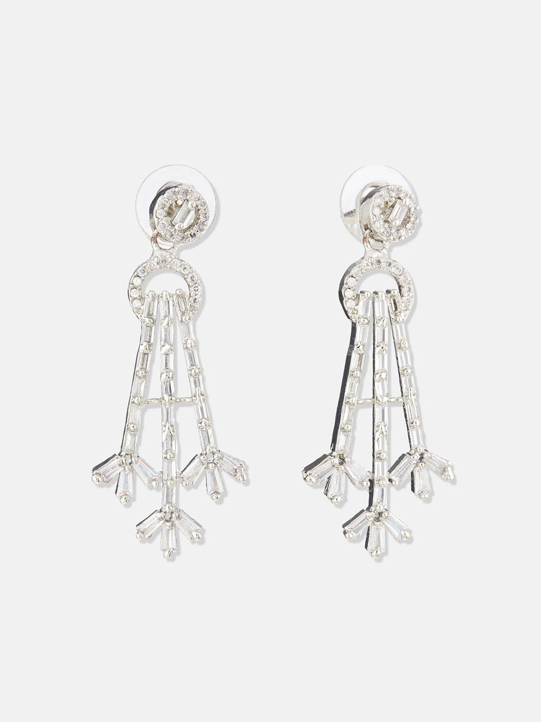 ATIBELLE Silver-Toned Silver-Plated Cubic Zirconia Drop Earrings