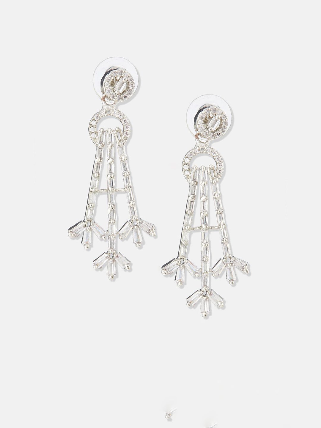 ATIBELLE Silver-Toned Silver-Plated Cubic Zirconia Drop Earrings