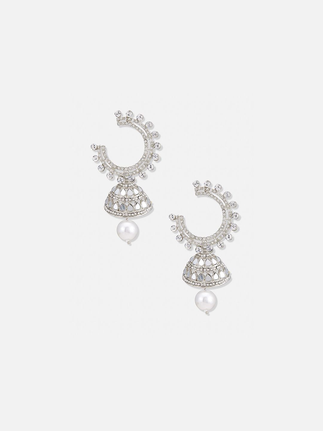 ATIBELLE Silver-Toned Silver-Plated Dome Shaped Jhumkas