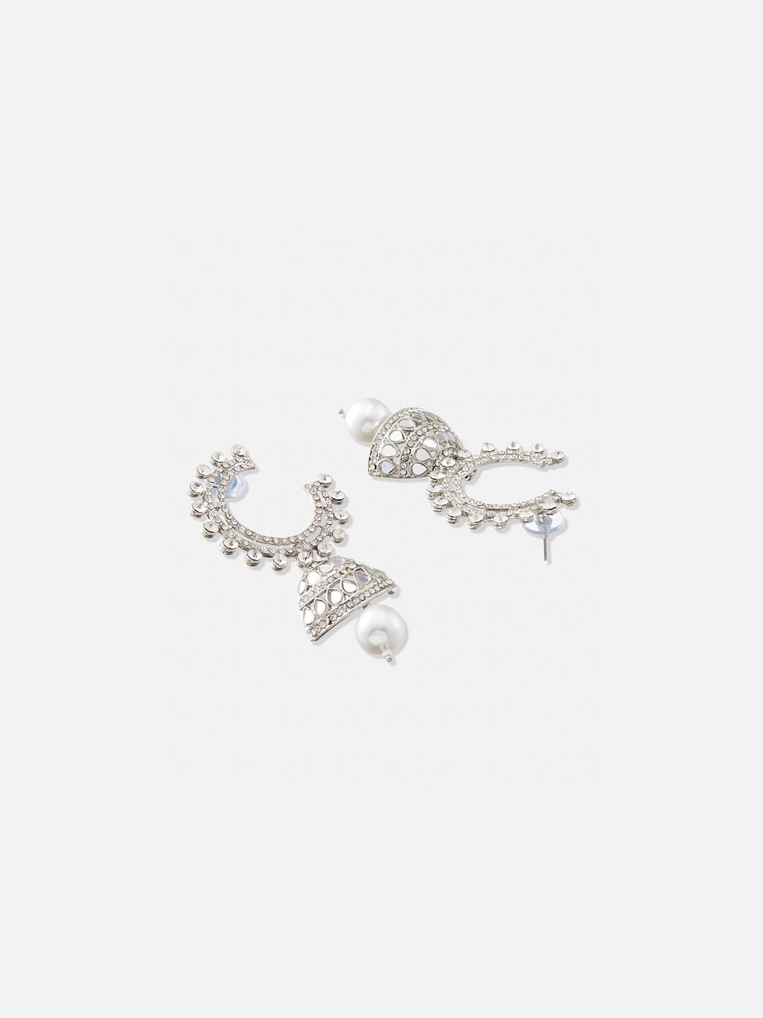 ATIBELLE Silver-Toned Silver-Plated Dome Shaped Jhumkas