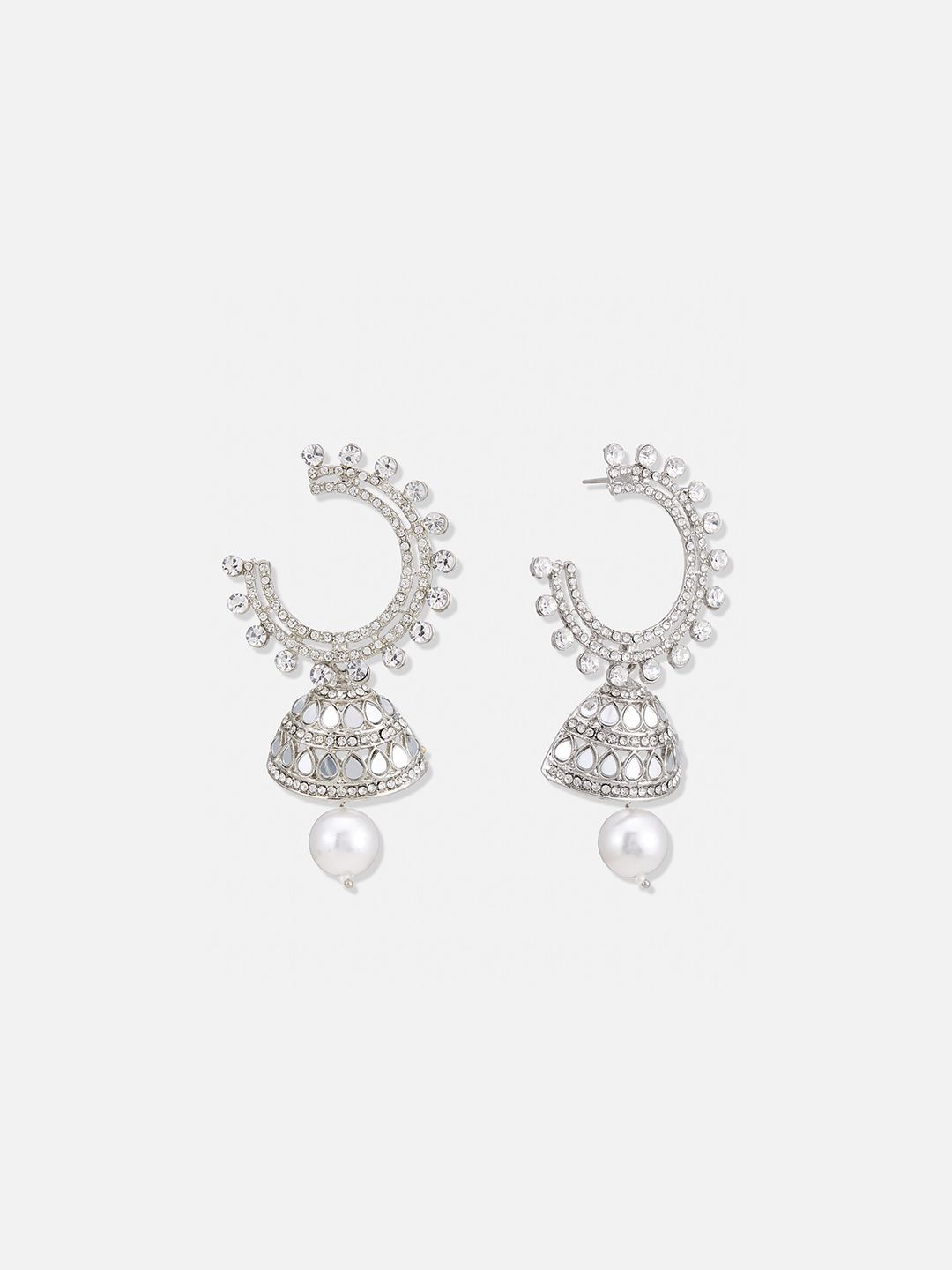 ATIBELLE Silver-Toned Silver-Plated Dome Shaped Jhumkas