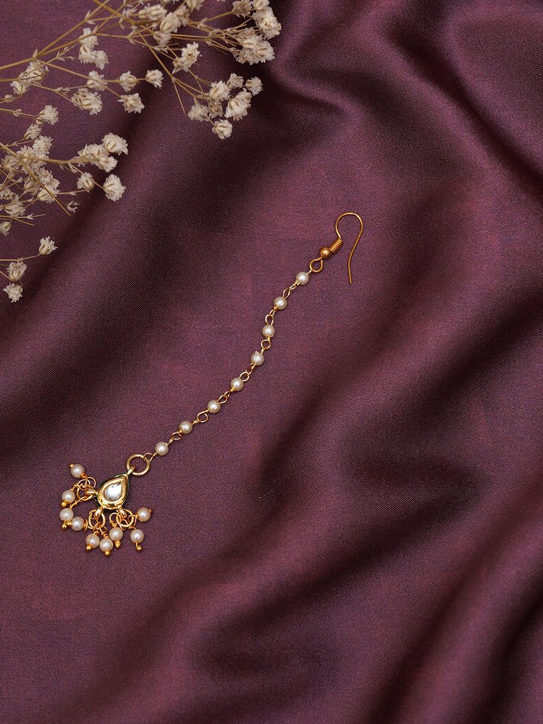 Ruby Raang Girls Gold-Plated Kundan Studded Beads Beaded Maang Tikka-picture-35