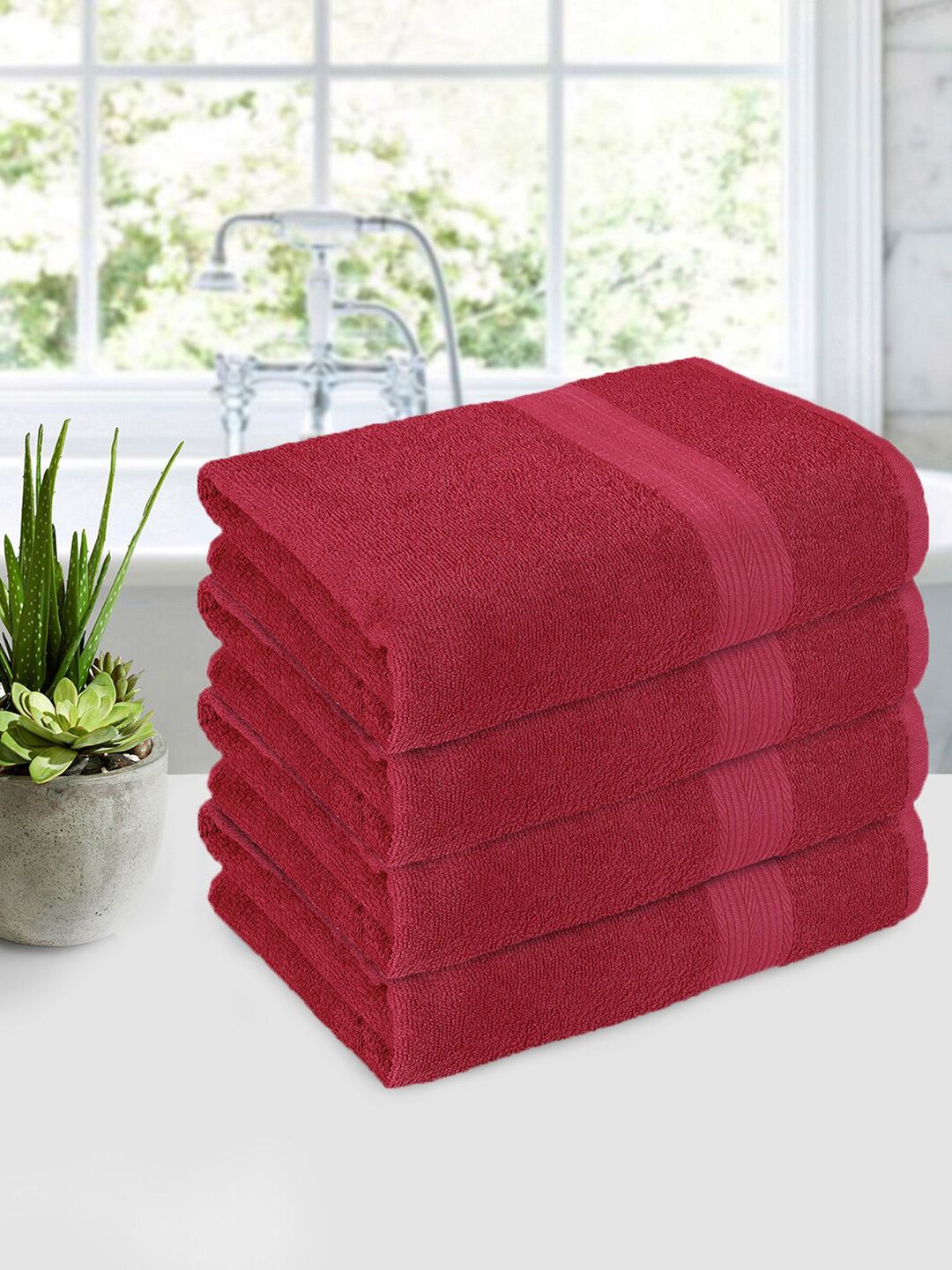Bedspun Red 4 Pieces 350 GSM Bath Towels-picture-26