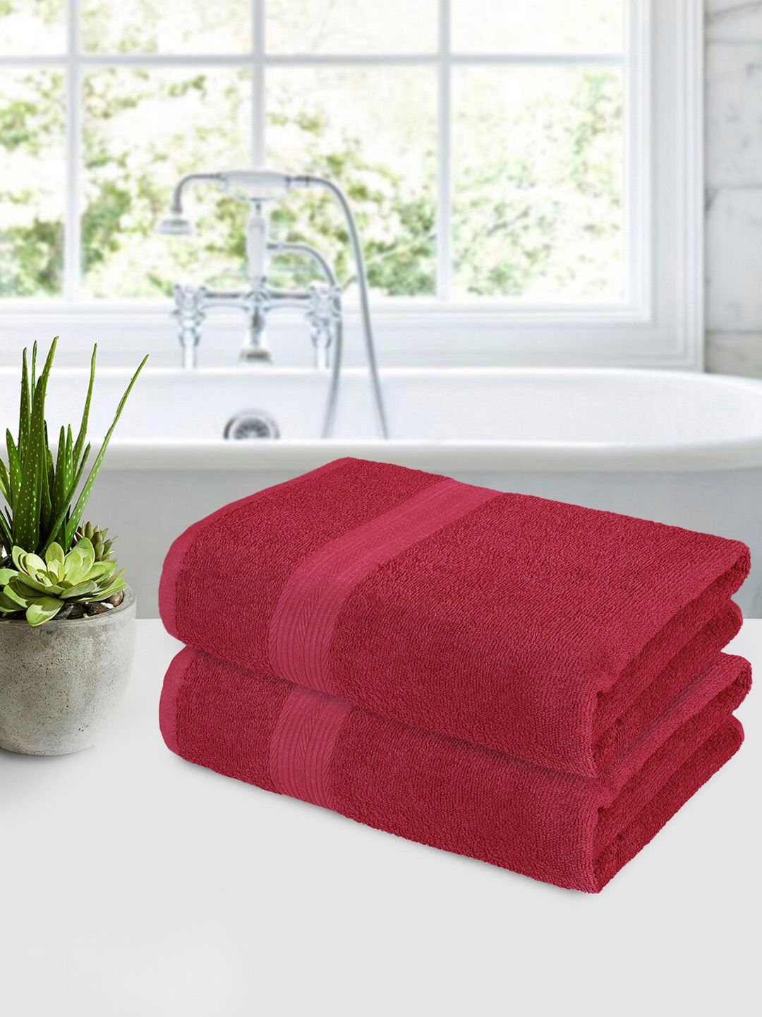 Bedspun Red 2 Pieces 350 GSM Bath Towels-picture-33