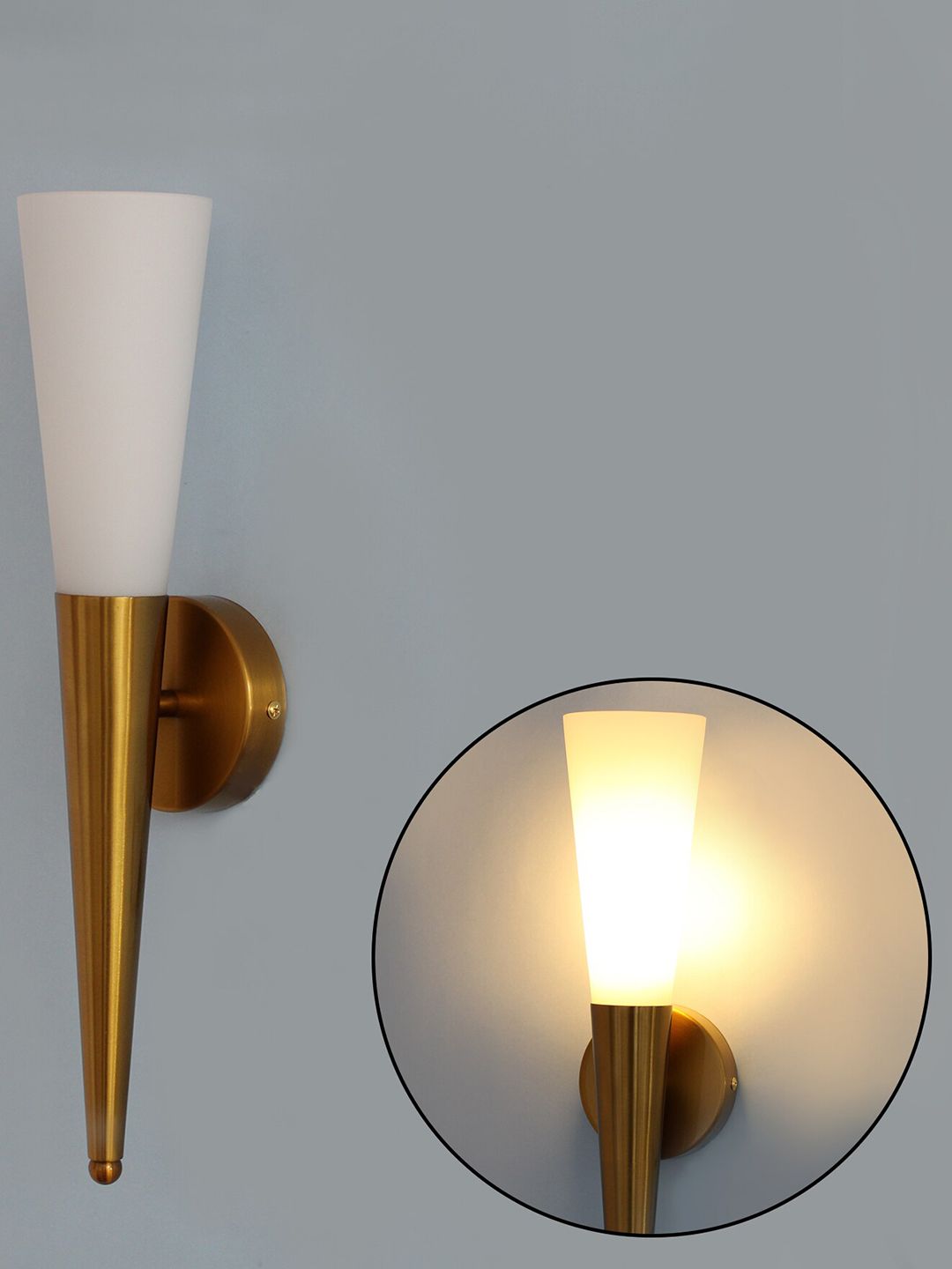 SHREE KALA HOME DECOR White & Gold Toned Cylindrical Shaped Metal Wall Lamp-image-6