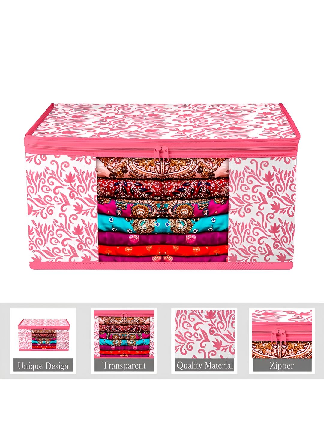 Kuber Industries Pink & White 12 Pieces Printed Saree Cover Organisers-picture-22