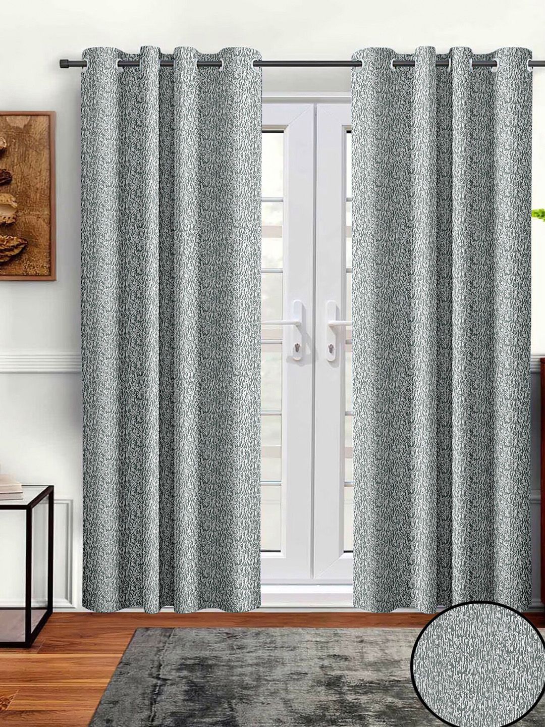 Aura Grey & White 2 Pieces Abstract Printed Room Darkening Door Curtains-image-24