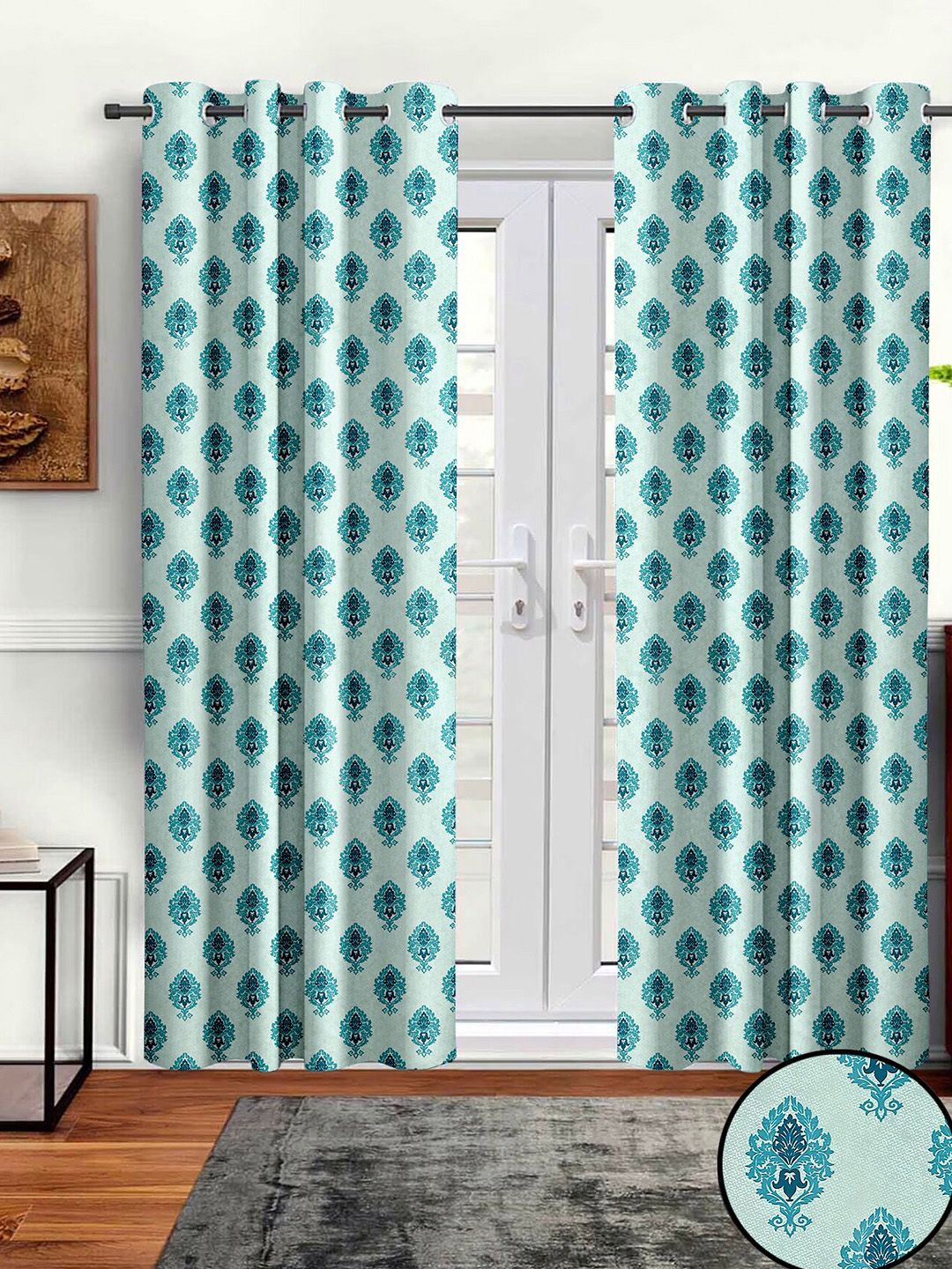 Aura Blue 2 Pcs Ethnic Motifs Printed Room Darkening Door Curtains-image-42