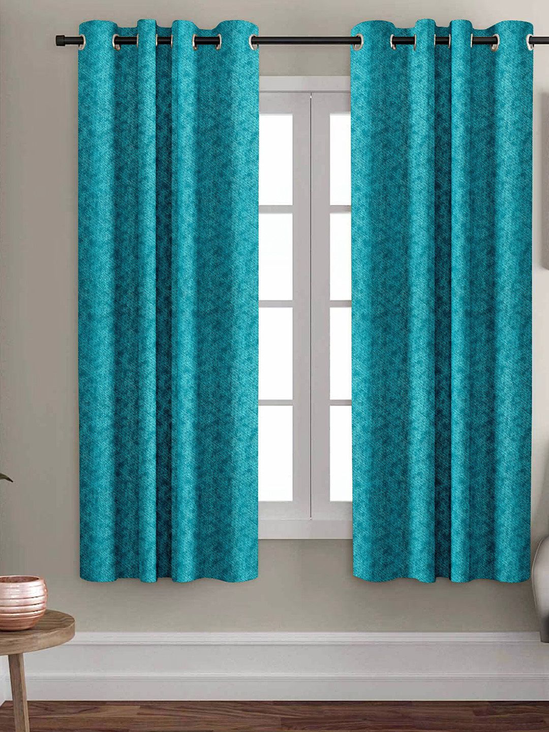 Aura Teal Blue 2 Pcs Abstract Printed Room Darkening Window Curtains-image-41