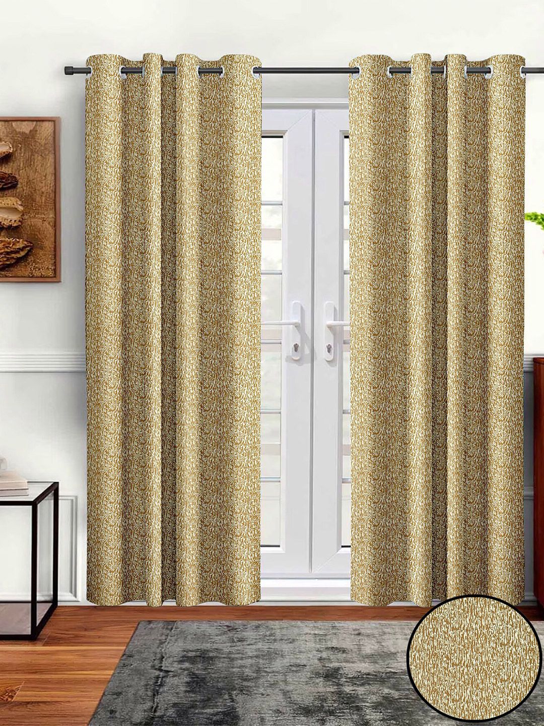 Aura Beige 2 Pcs Abstract Printed Room Darkening Door Curtains-image-27