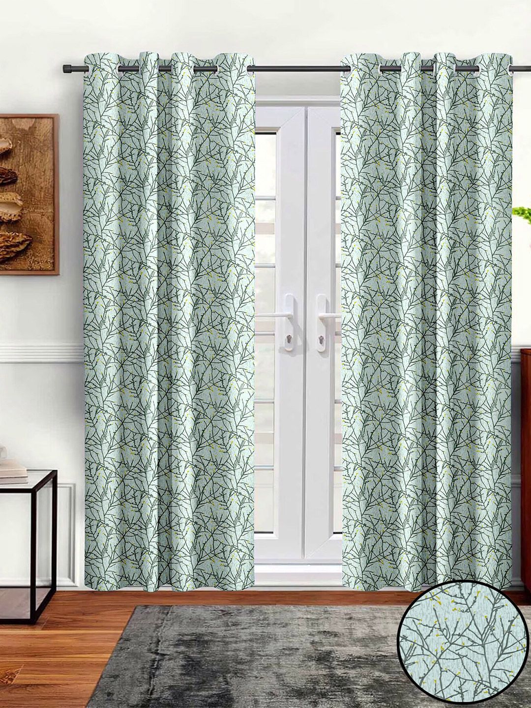 Aura Grey 2 Pieces Abstract Printed Room Darkening Door Curtains-image-9