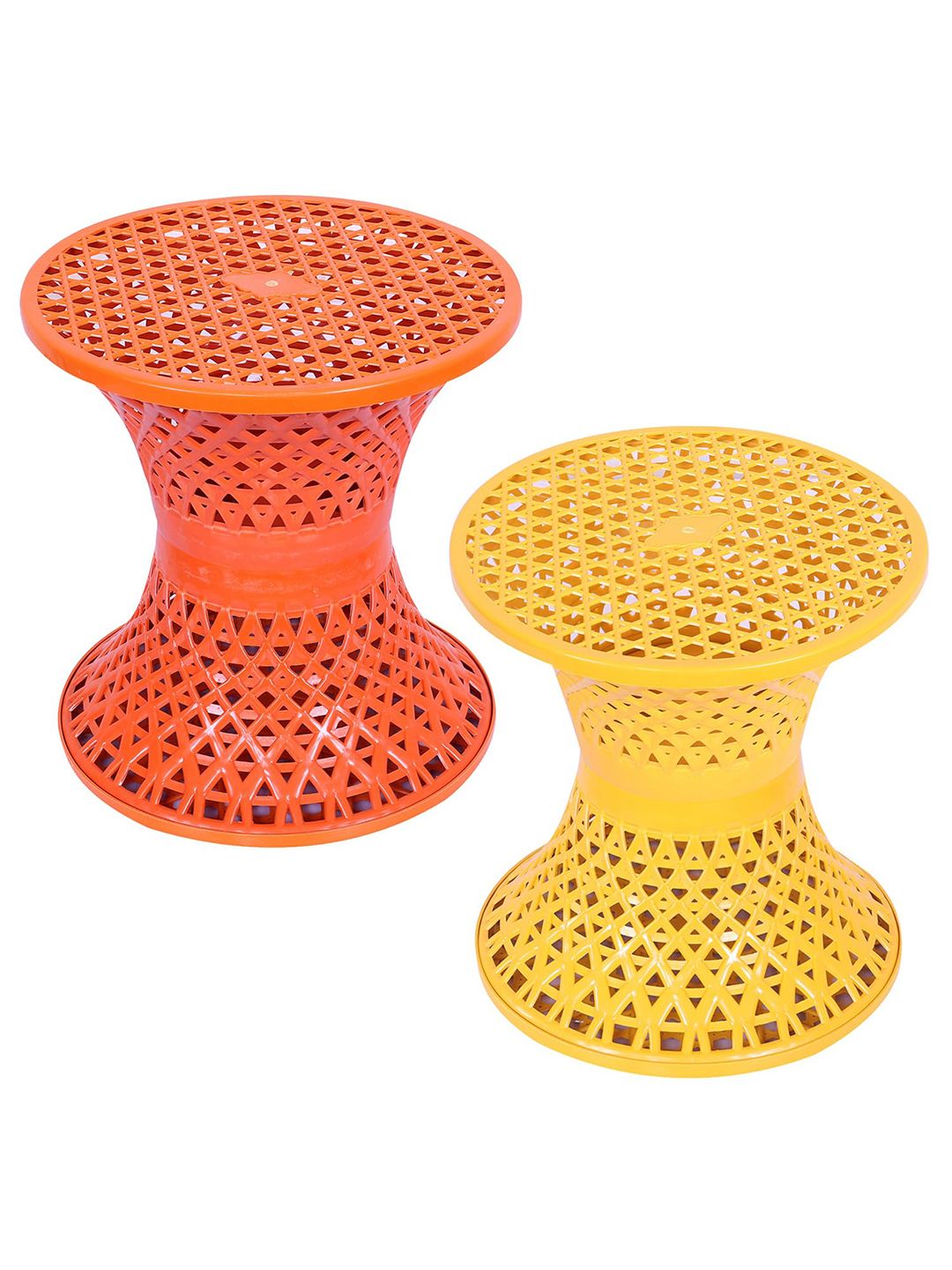 Kuber Industries Yellow & Orange 2 piece Textured Plastic Stool