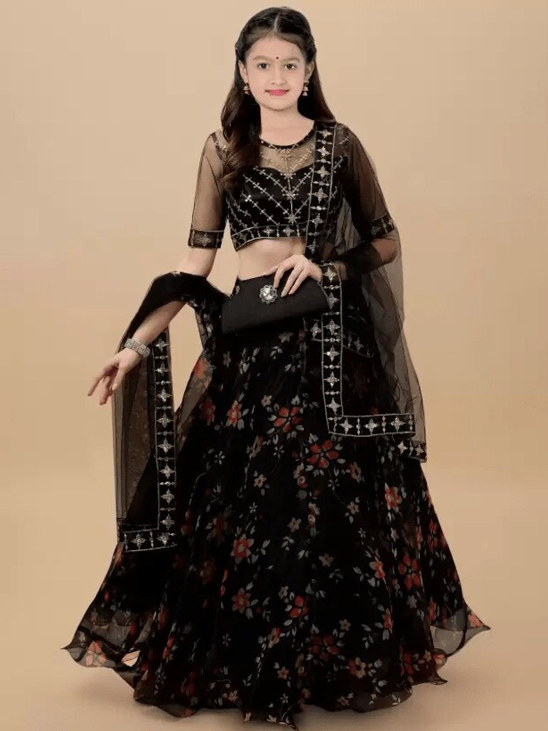 BAESD Girls Floral Embellished Semi-Stitched Lehenga & Unstitched Blouse With Dupatta-image-31