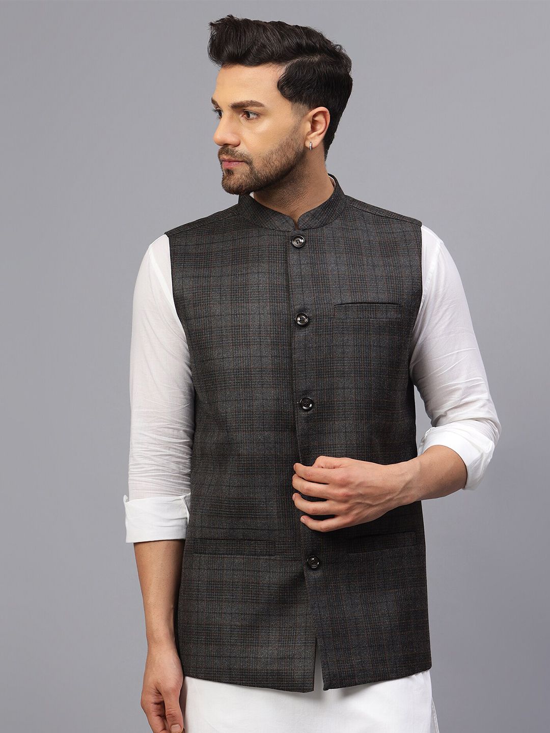Latest Chikan Garments Checked Woven Nehru Jacket-picture-53