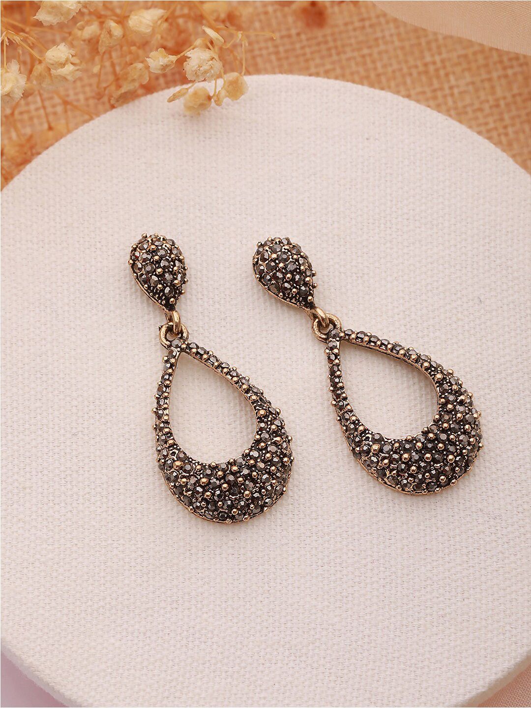 Jazz and Sizzle Gold-Plated Cubic Zirconia Teardrop Shaped Drop Earrings-picture-41