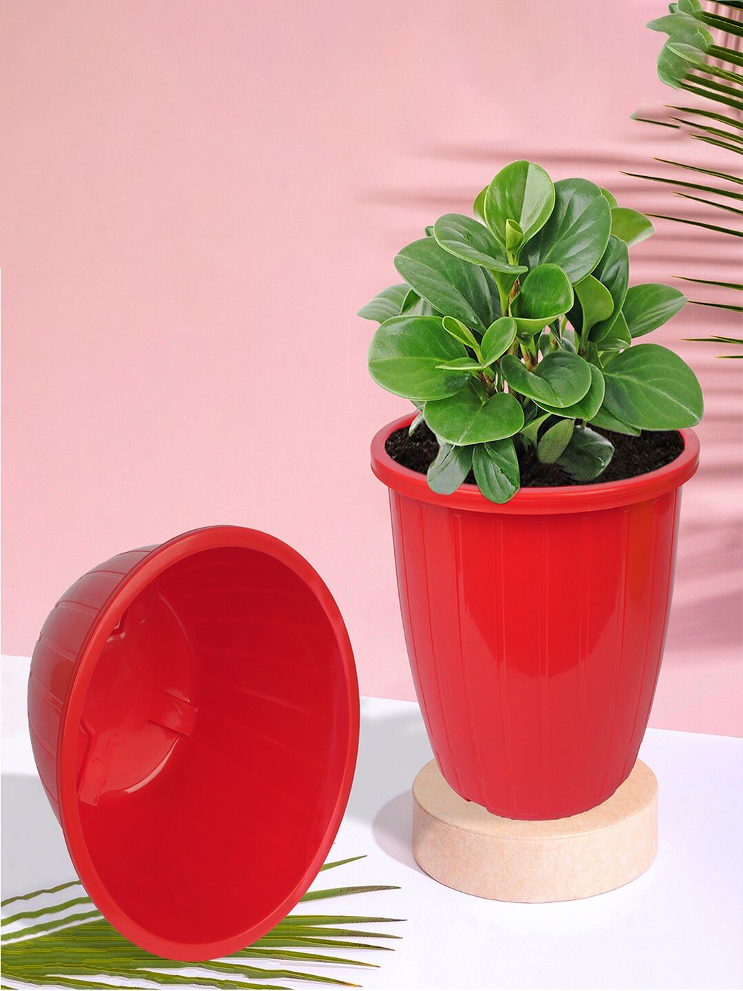 Kuber Industries Red & Yellow 4 Pieces Balcony Textured Planters-picture-43