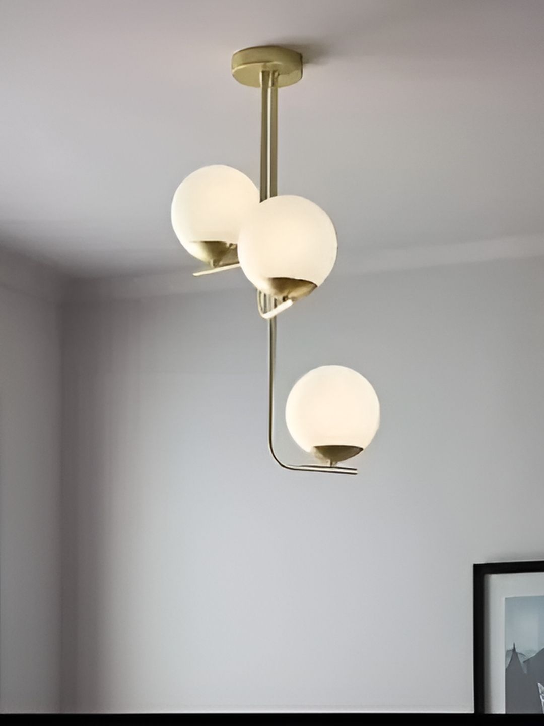 Areezo Gold Toned & White Spherical Ceiling Lamp-image-36