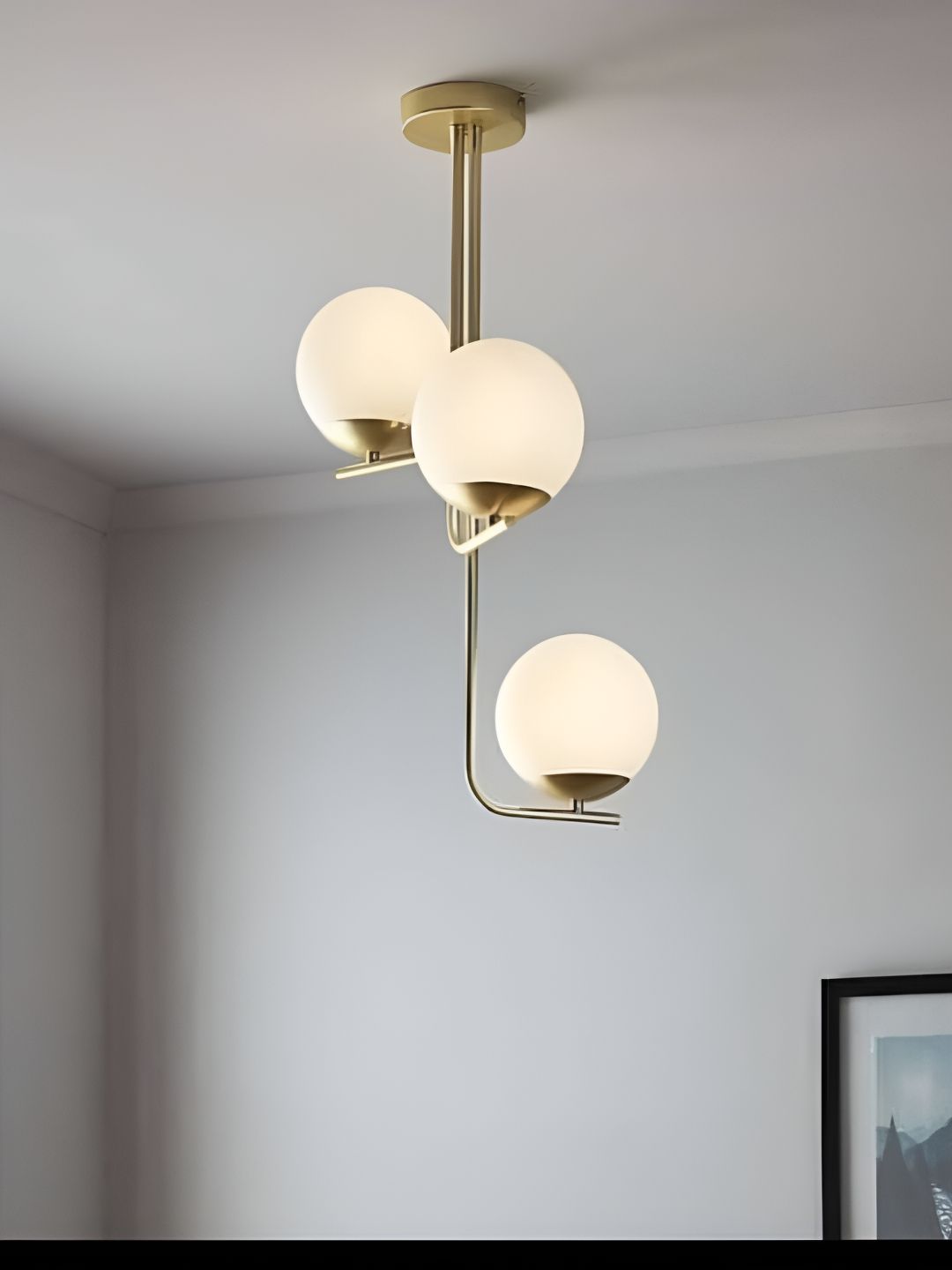 Areezo Gold-Toned & White Glass Spherical Shaped Ceiling Lamp-image-19