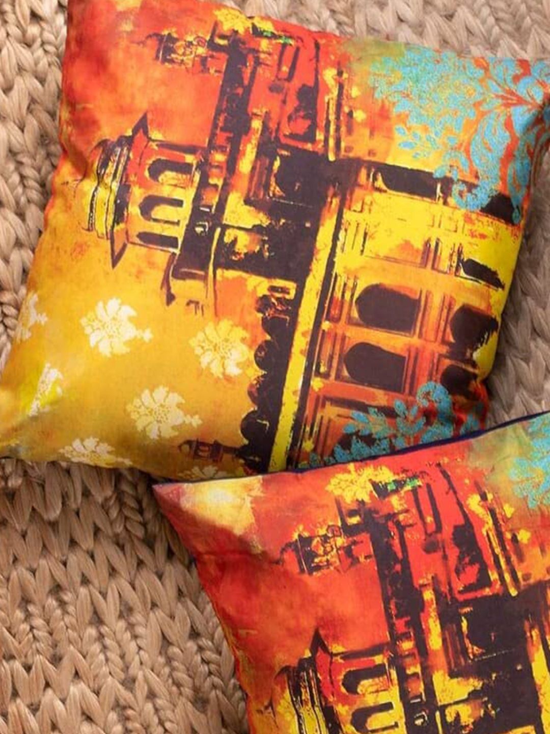 NISRAG HOME Red and Blue 2 Pieces Floral Cushion Covers-image-18