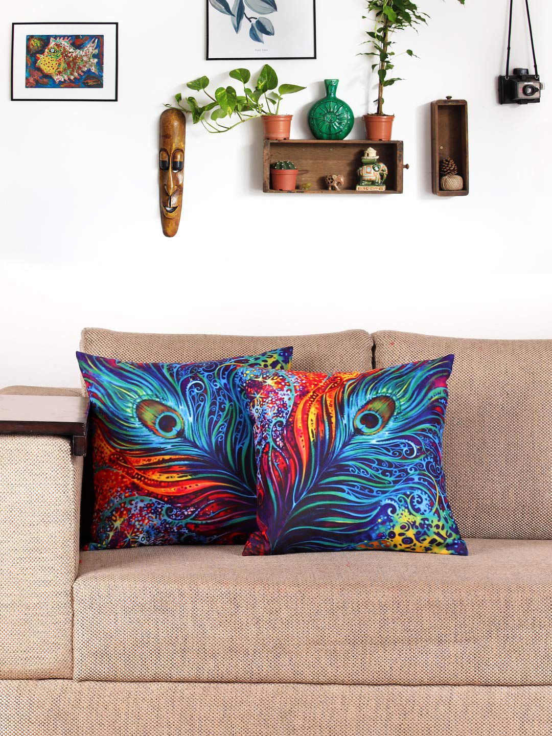 NISRAG HOME Blue and Red 2 Pieces Ethnic Motifs Mor Pankh Cushion Covers-picture-48
