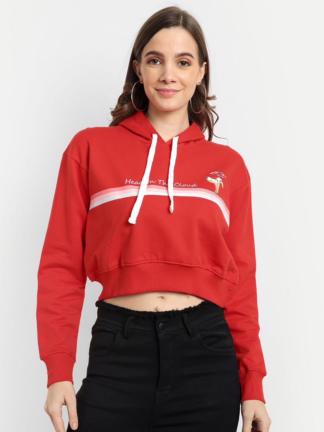 Bloopers Store Typography Printed Cotton Crop Hooded Sweatshirt-picture-21