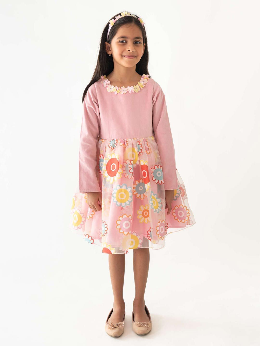 A Little Fable Girls Round Neck Opaque Floral Fit and Flare Dress-picture-31