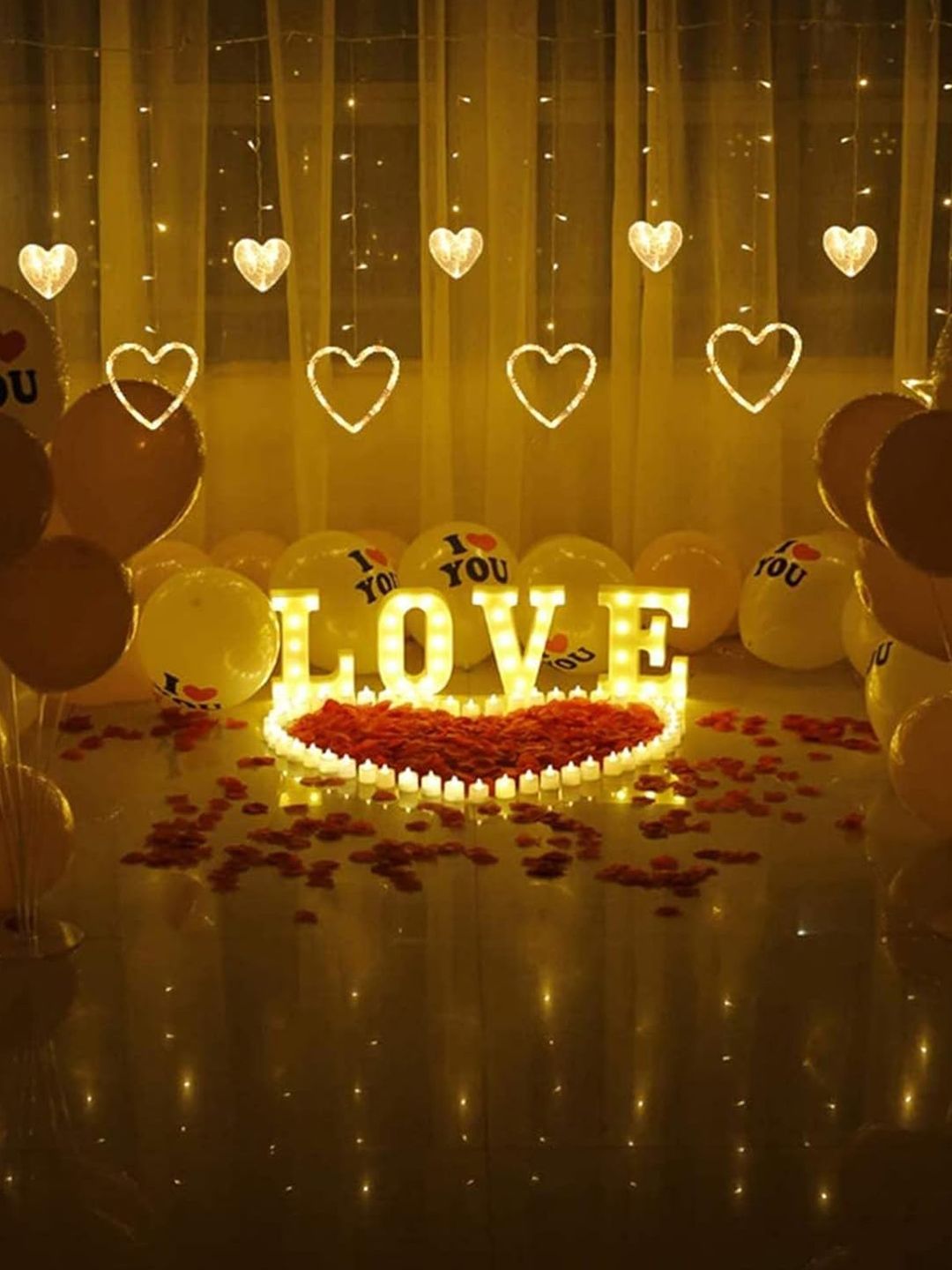 Quace Yellow Heart-Shape Curtain Fairy String Lights-picture-25