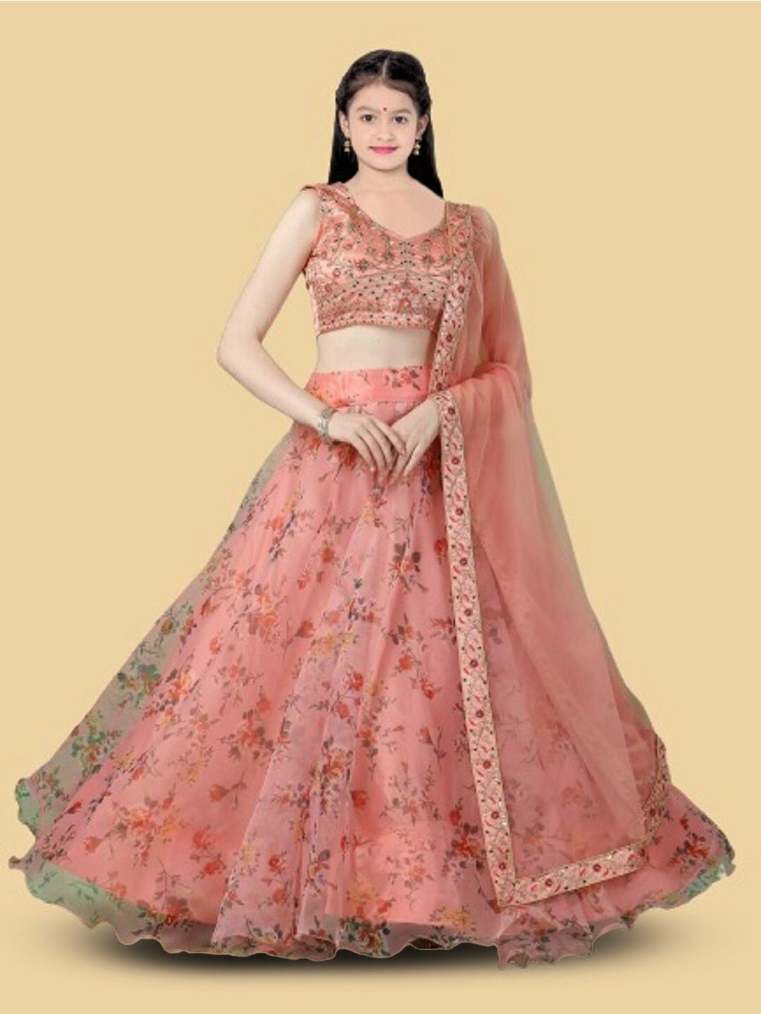 BAESD Girls Printed Semi-Stitched Lehenga & Unstitched Blouse With Dupatta-picture-10