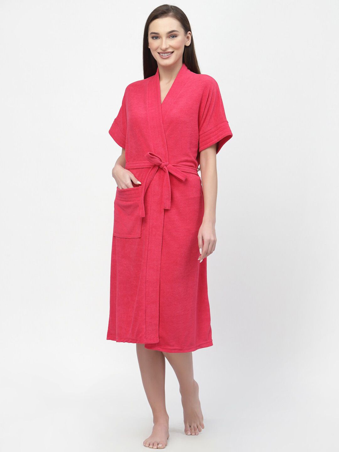 POORAK Pink Shawl Collar Bath Robe-picture-33