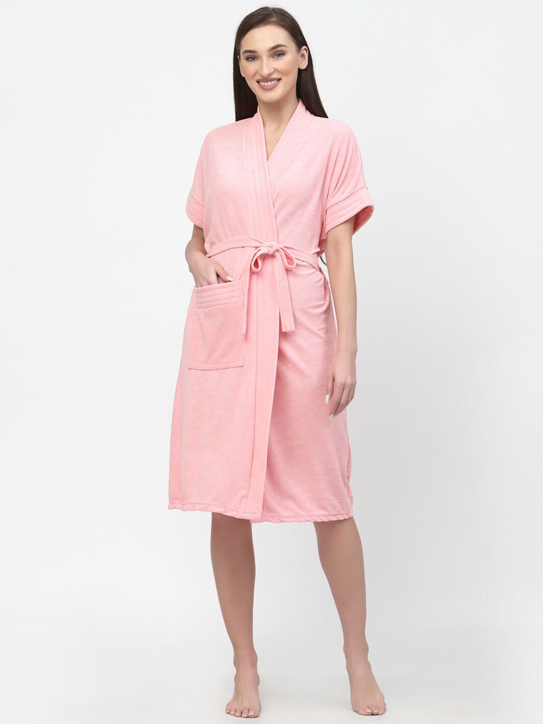 POORAK Women Shawl Collar Bath Robe With A Fabric Belt-image-17