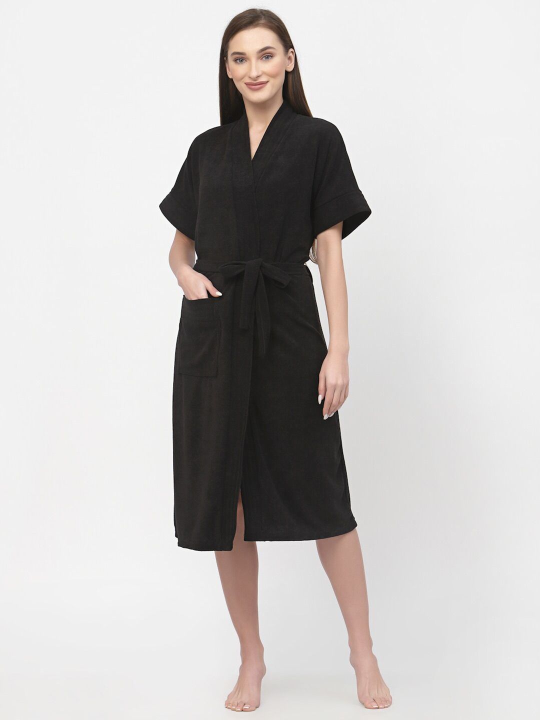 POORAK Black Shawl Collar Bath Robe-image-46