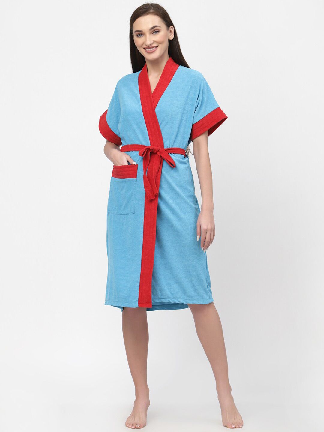 POORAK Women Colourblocked Bath Robe With A Fabric Belt-picture-12