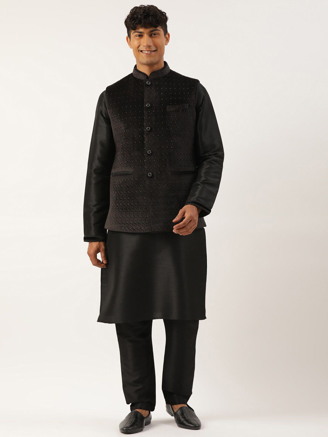 TheEthnic.Co Quilted Velvet Nehru Jacket-picture-30